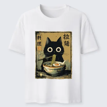 Tokyo-Tiger Cute Black Cat Eating Ramen Japan Classic T-Shirt