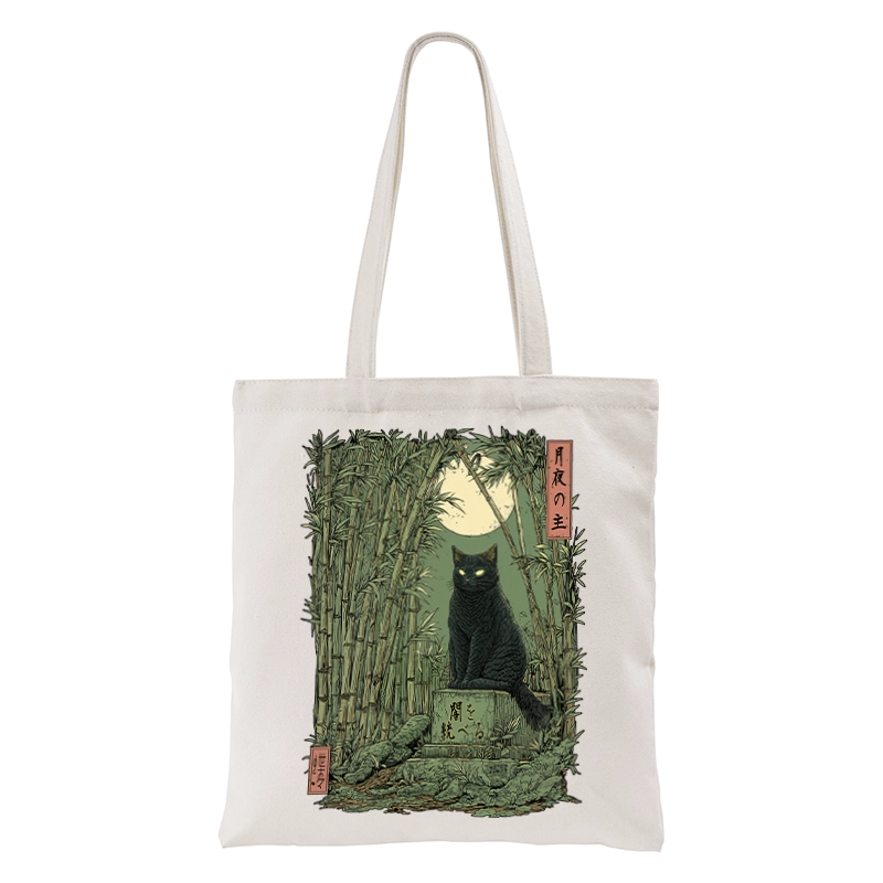 Tokyo-Tiger Black Cat In The Bamboo Forest Tote Bag
