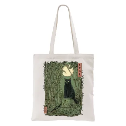 Tokyo-Tiger Black Cat In The Bamboo Forest Tote Bag