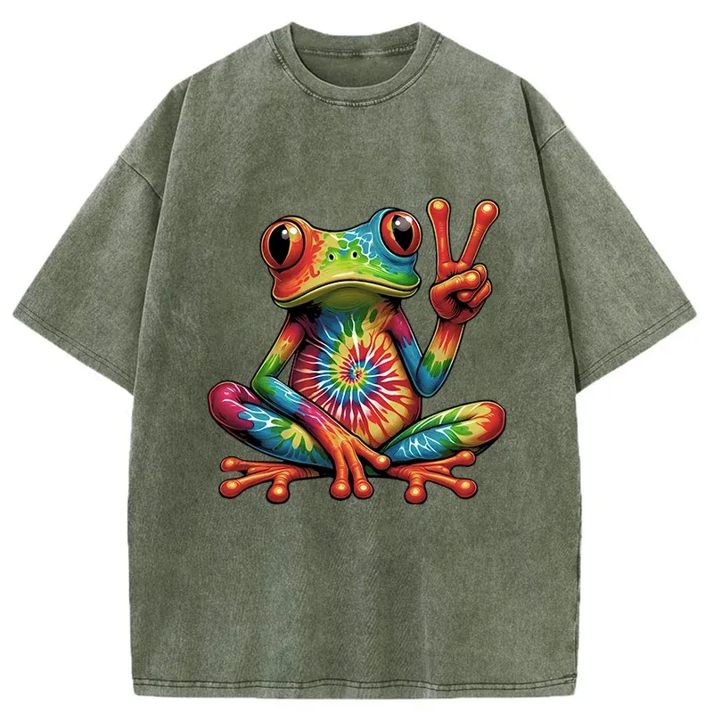 Tokyo-Tiger Psychedelic Frog Washed T-Shirt