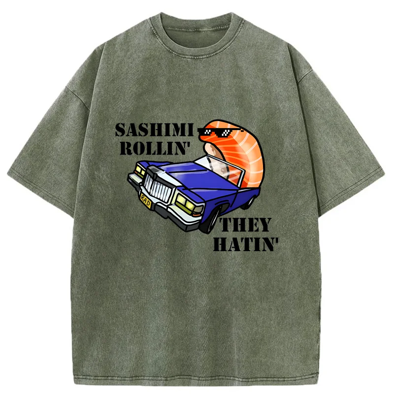 Tokyo-Tiger Sushi Driving Washed T-Shirt