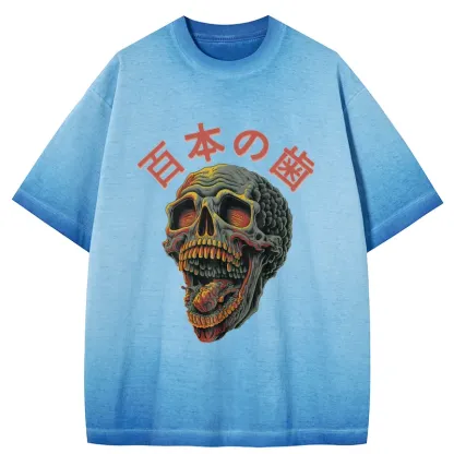 Tokyo-Tiger Terrifying And Disgusting Skull Gradient Washed T-Shirt