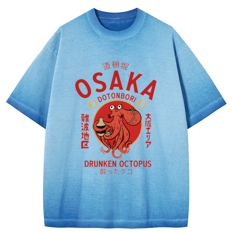 Tokyo-Tiger Drunken Octopus Japan Gradient Washed T-Shirt