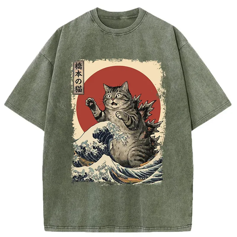 Tokyo-Tiger Catzilla Is Causing Destruction Washed T-Shirt