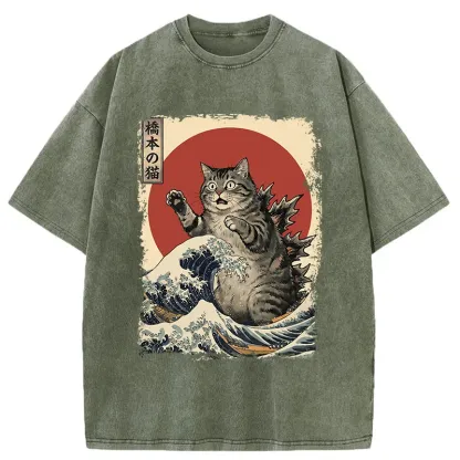 Tokyo-Tiger Catzilla Is Causing Destruction Washed T-Shirt