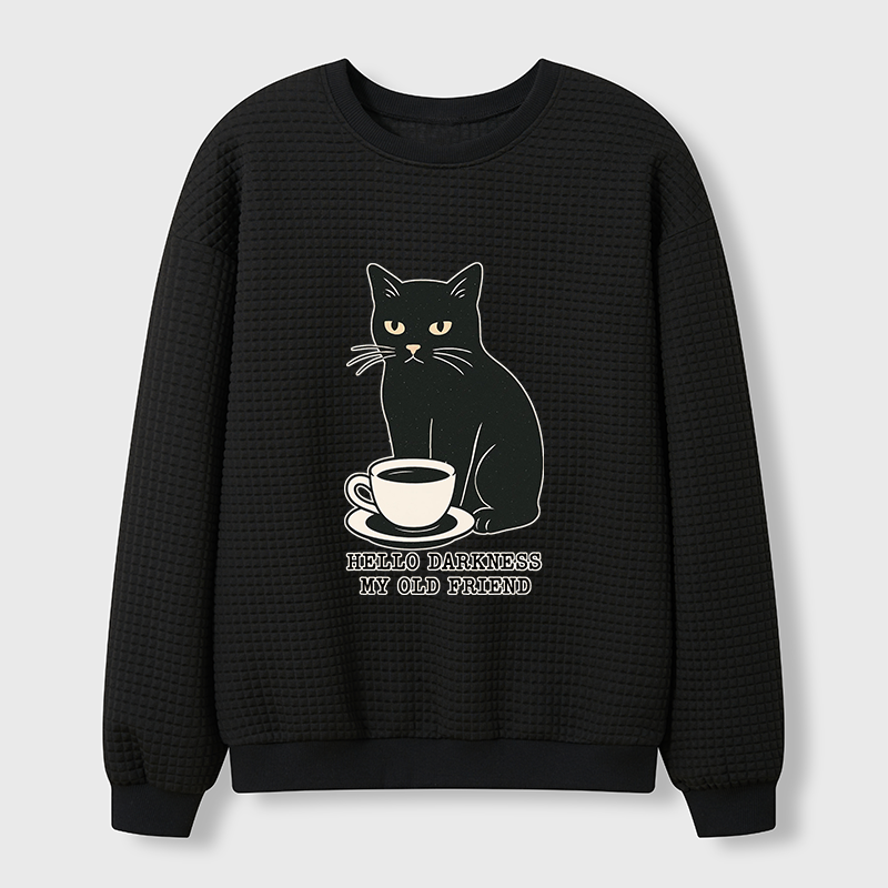 Tokyo-Tiger Black Cat Drinking Coffee Waffle Sweatshirt