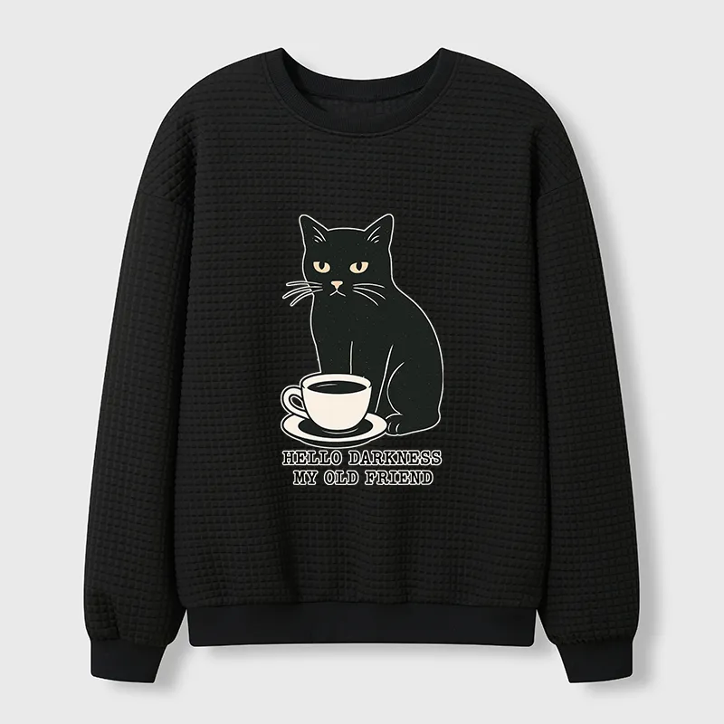 Tokyo-Tiger Black Cat Drinking Coffee Waffle Sweatshirt
