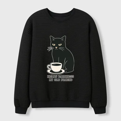 Tokyo-Tiger Black Cat Drinking Coffee Waffle Sweatshirt