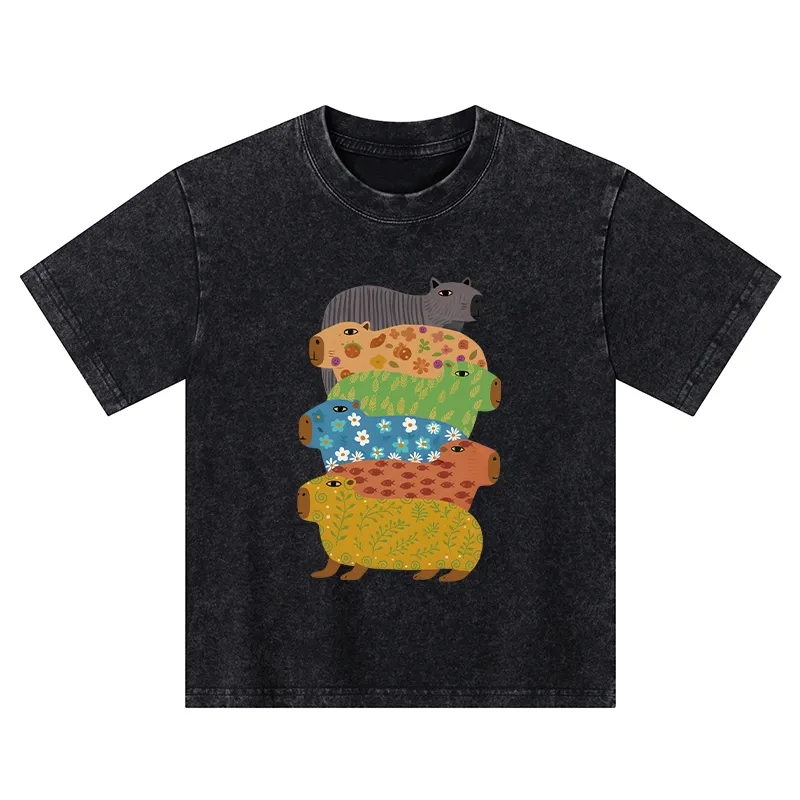 Tokyo-Tiger Colorful Capybaras Kids Washed T-Shirt