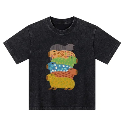 Tokyo-Tiger Colorful Capybaras Kids Washed T-Shirt