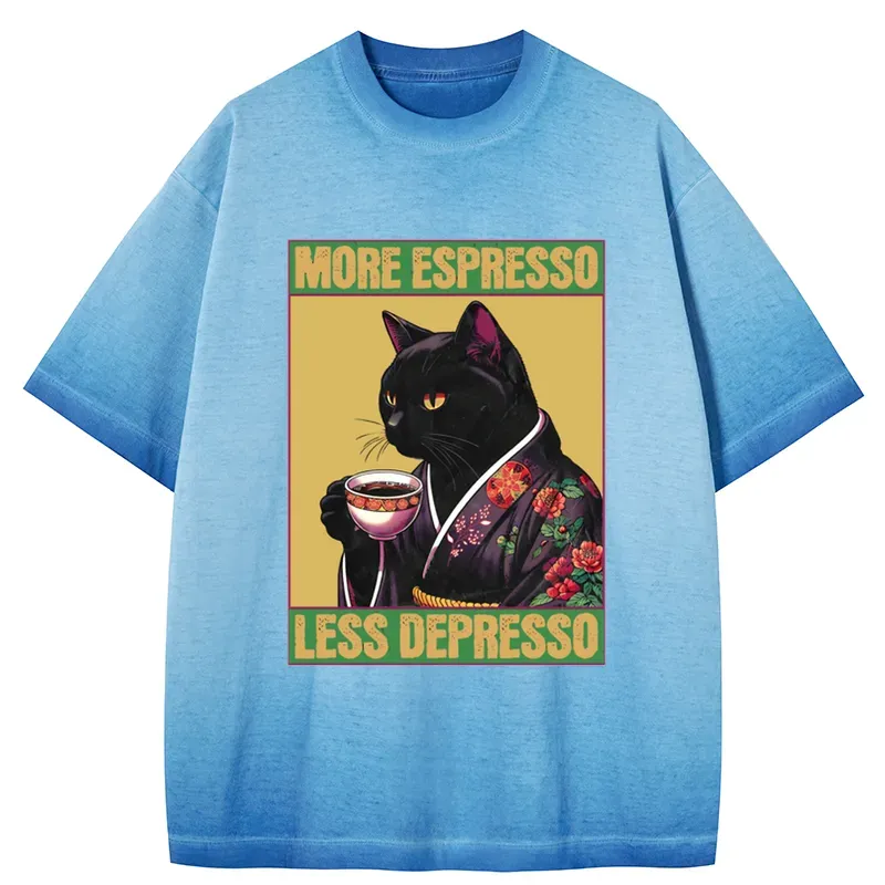 Tokyo-Tiger Up Caffeine Down Depression Gradient Washed T-Shirt