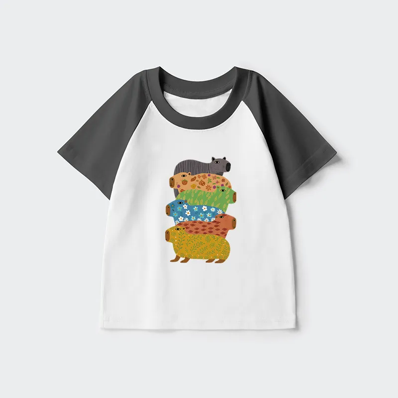 Tokyo-Tiger Colorful Capybaras Kids Raglan T-shirt