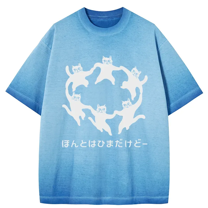 Tokyo-Tiger Leisure Cats Japanese Gradient Washed T-Shirt