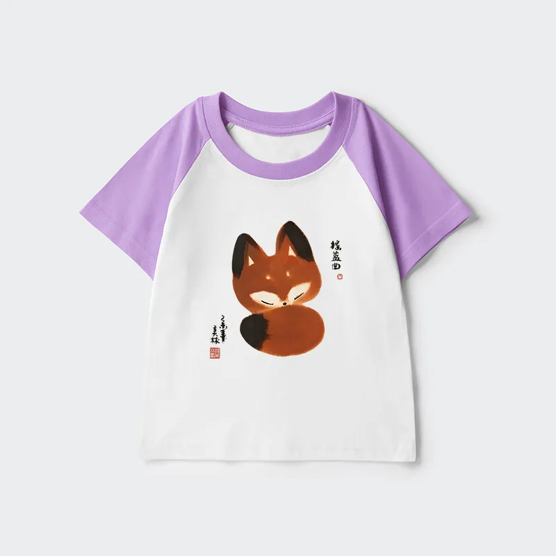 Tokyo-Tiger Cute Fox Kids Raglan T-shirt
