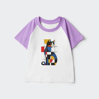 Tokyo-Tiger Mondrian Cat Kids Raglan T-shirt