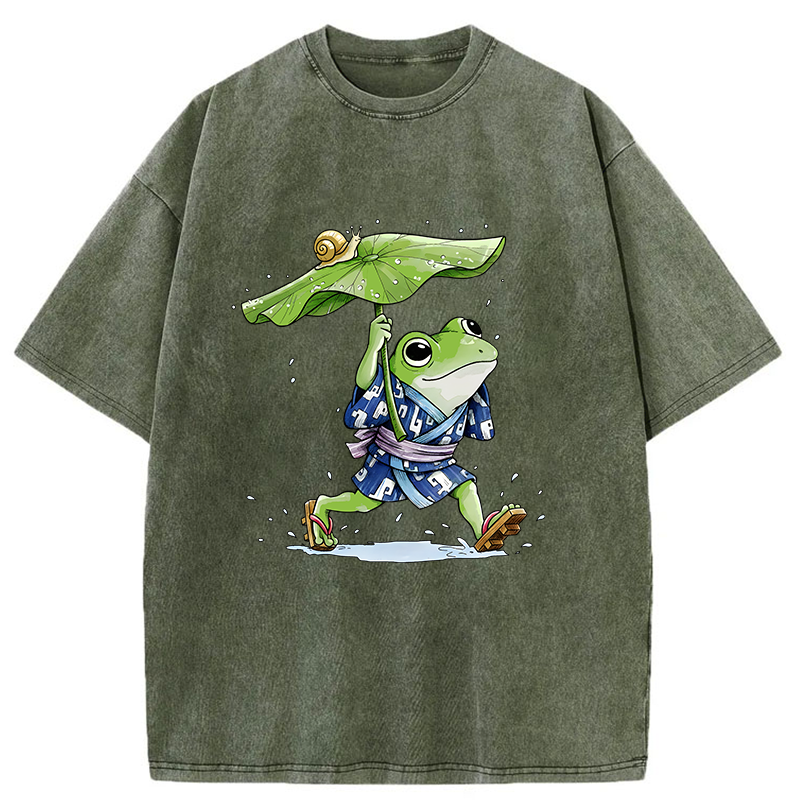 Tokyo-Tiger Frog Seeking Shelter From The Rain Washed T-Shirt