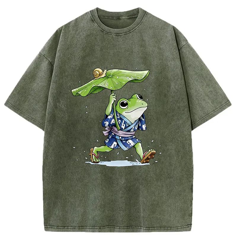 Tokyo-Tiger Frog Seeking Shelter From The Rain Washed T-Shirt