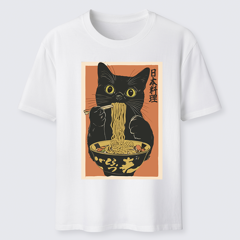 Tokyo-Tiger Black Cat Eats Japan Ramen Classic T-Shirt
