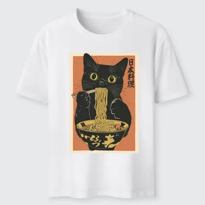 Tokyo-Tiger Black Cat Eats Japan Ramen Classic T-Shirt