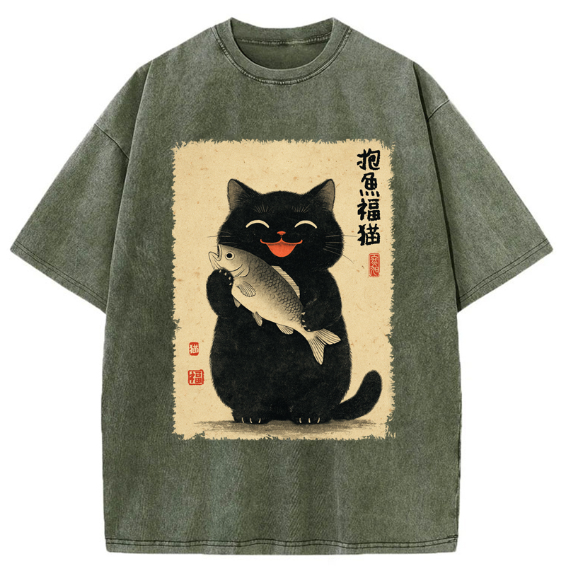 Tokyo-Tiger A Lucky Cat’s Catch Washed T-Shirt
