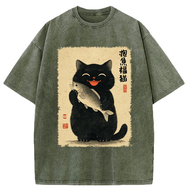 Tokyo-Tiger A Lucky Cat’s Catch Washed T-Shirt