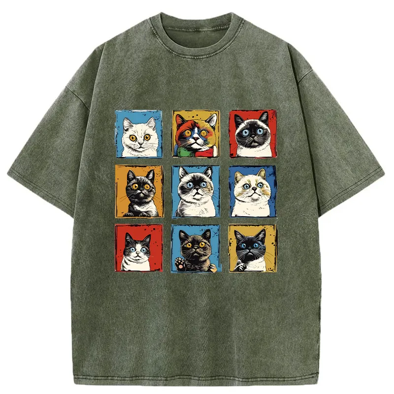Tokyo-Tiger Pop Art Cat Washed T-Shirt