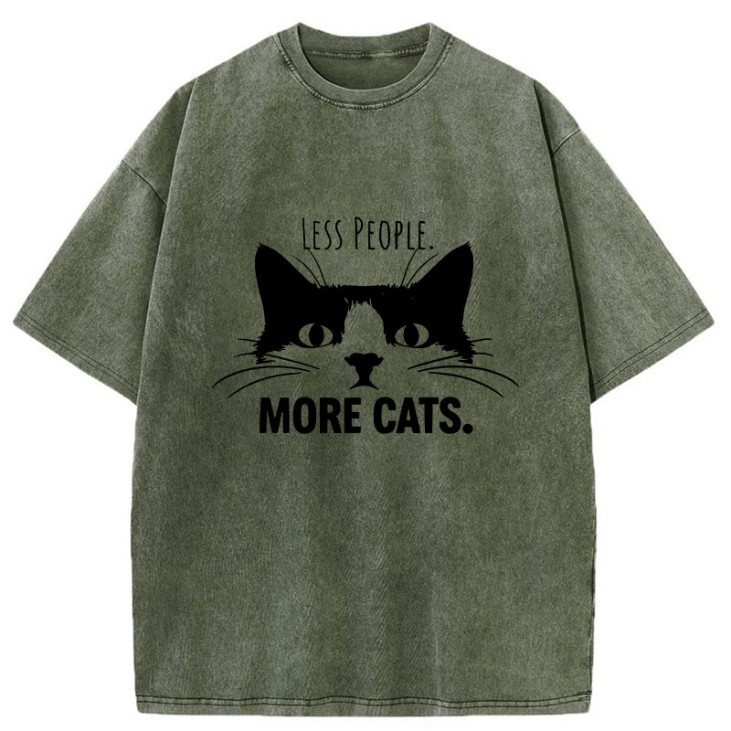 Tokyo-Tiger Less People More Cats Funny Washed T-Shirt
