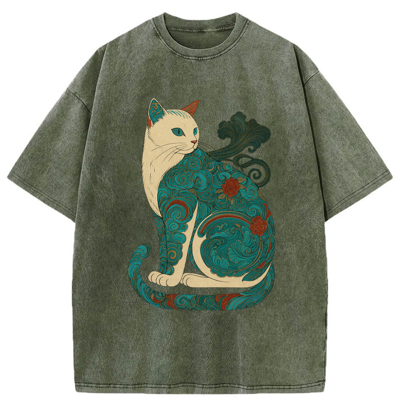 Tokyo-Tiger Cat Of Clouds And Waves Washed T-Shirt
