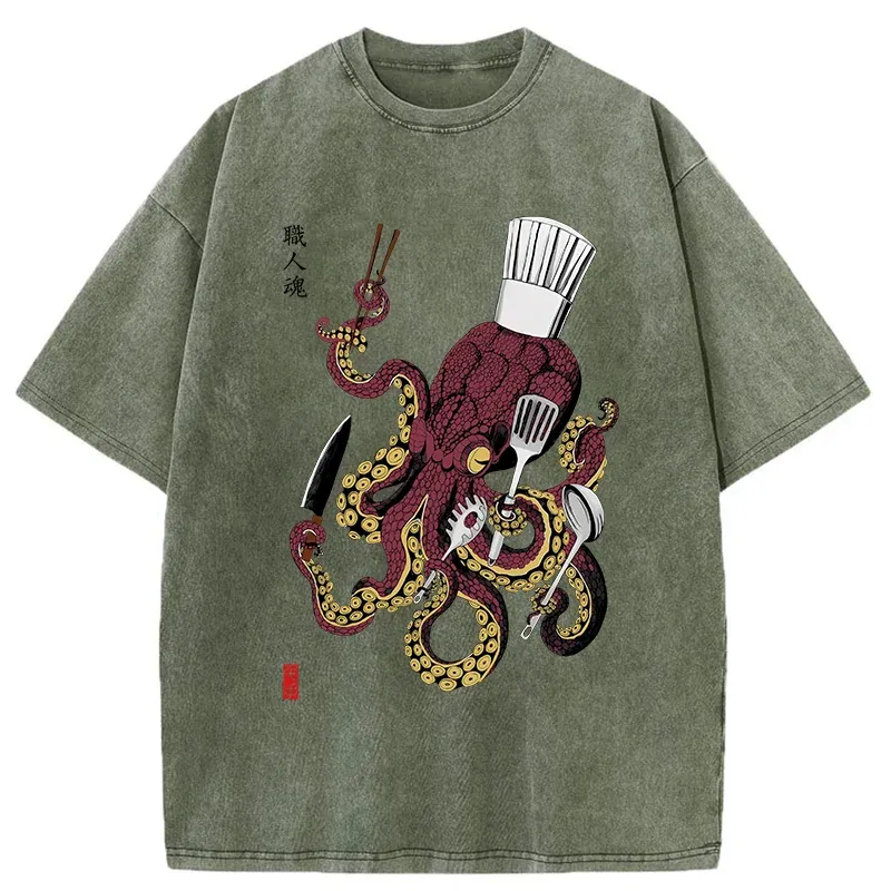 Tokyo-Tiger Octopus Chef Washed T-Shirt