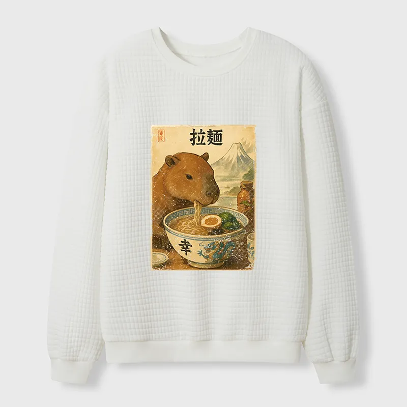 Tokyo-Tiger Capybara Eating Japan Ramen Waffle Sweatshirt