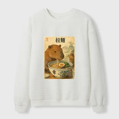 Tokyo-Tiger Capybara Eating Japan Ramen Waffle Sweatshirt