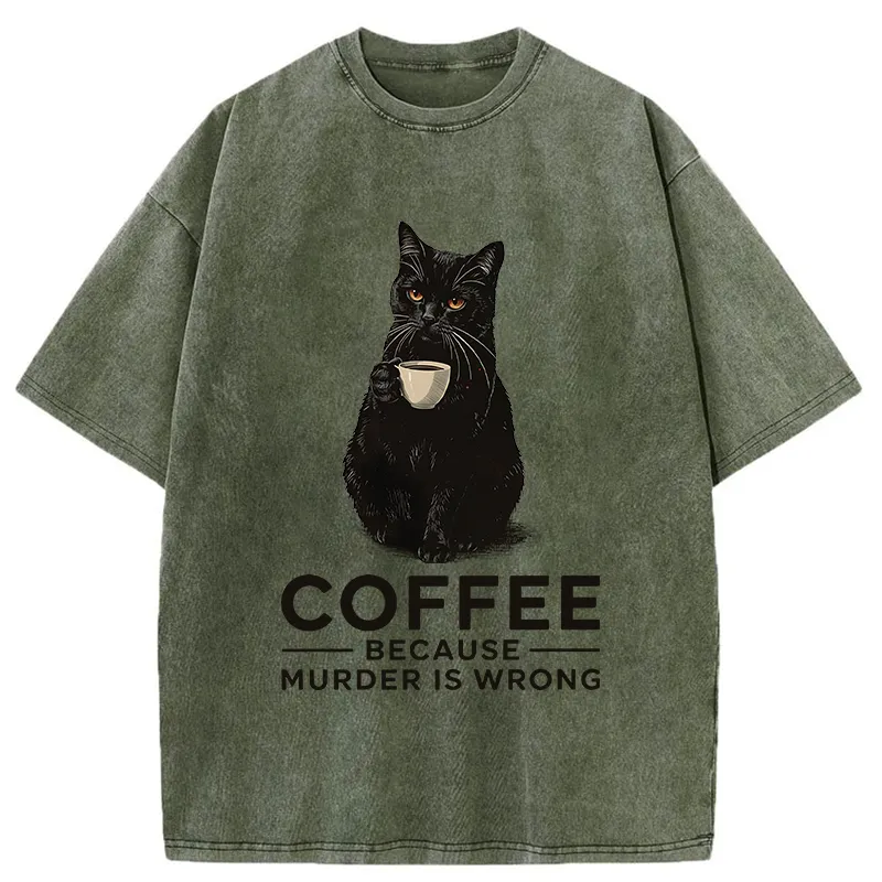 Tokyo-Tiger Can't Commit Murder So I'll Drink Coffee Washed T-Shirt