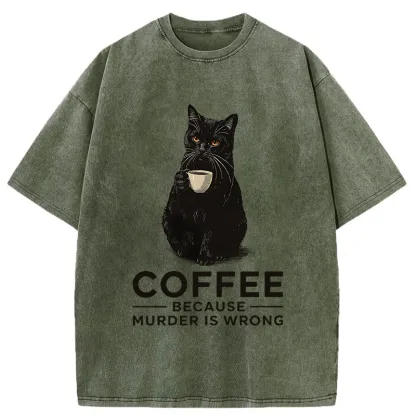 Tokyo-Tiger Can't Commit Murder So I'll Drink Coffee Washed T-Shirt