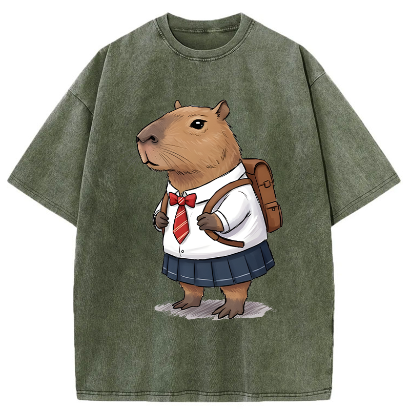 Tokyo-Tiger Capybara Wearing A Skirt Washed T-Shirt