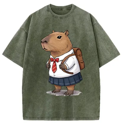 Tokyo-Tiger Capybara Wearing A Skirt Washed T-Shirt