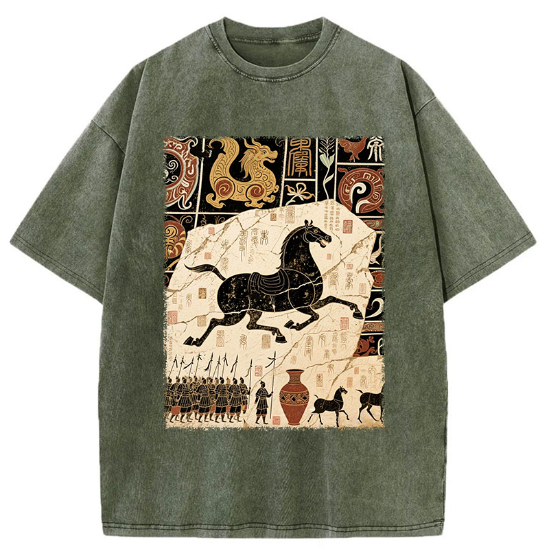 Tokyo-Tiger Mural Of A Horse Washed T-Shirt