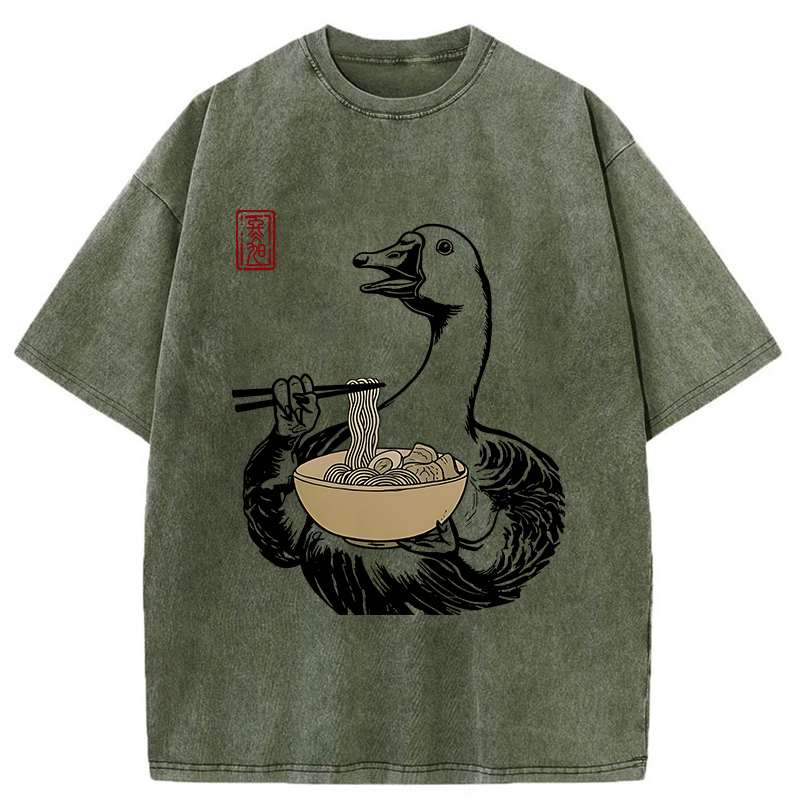 Tokyo-Tiger Goose Eating Ramen Washed T-Shirt