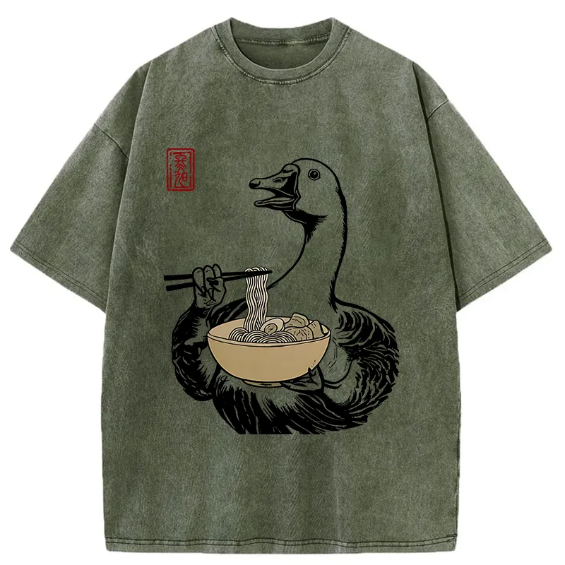 Tokyo-Tiger Goose Eating Ramen Washed T-Shirt