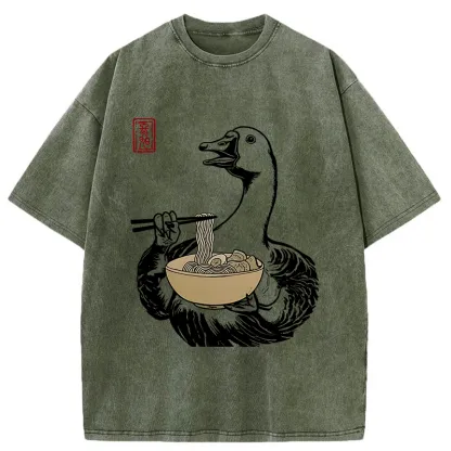 Tokyo-Tiger Goose Eating Ramen Washed T-Shirt