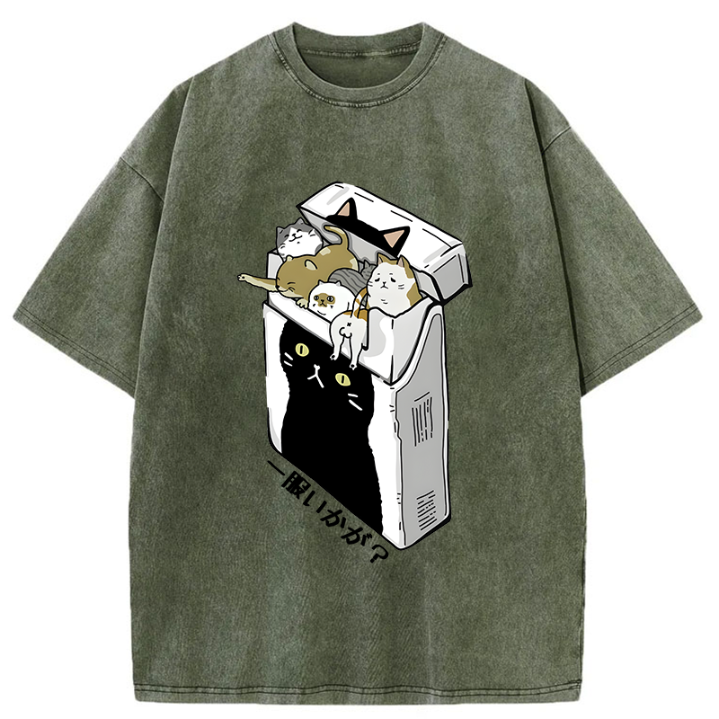 Tokyo-Tiger Have A Catgarette？ Washed T-Shirt