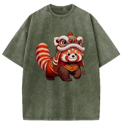 Tokyo-Tiger Raccoon Lion Dance Washed T-Shirt