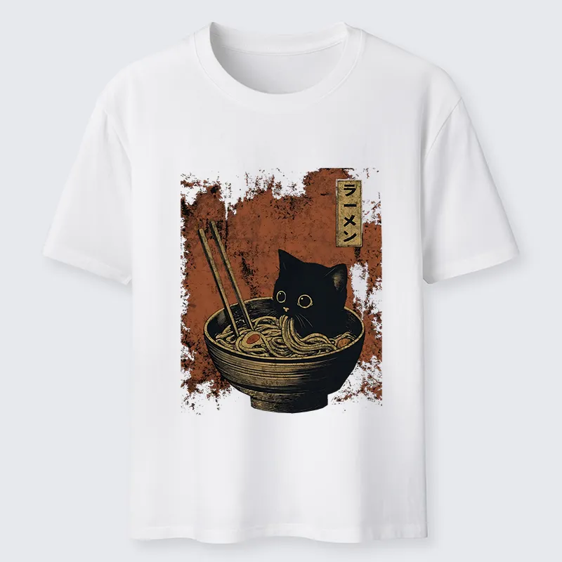 Tokyo-Tiger Retro Cat Eating Japan Ramen Classic T-Shirt