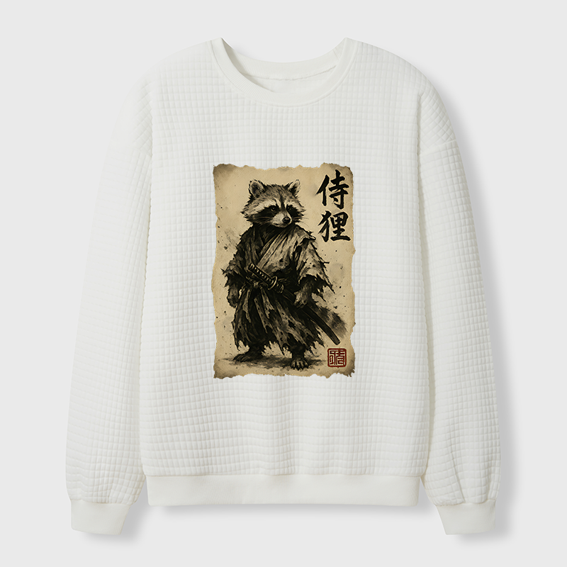 Tokyo-Tiger Retro Raccoon Samurai Waffle Sweatshirt