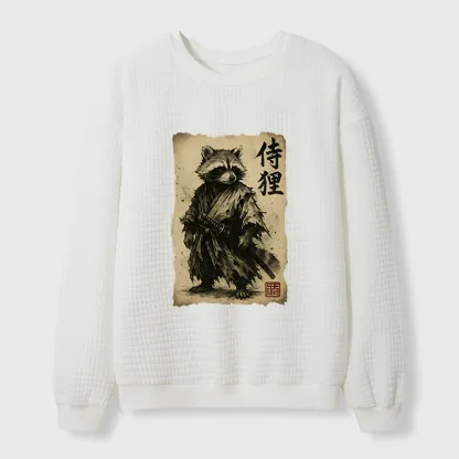 Tokyo-Tiger Retro Raccoon Samurai Waffle Sweatshirt