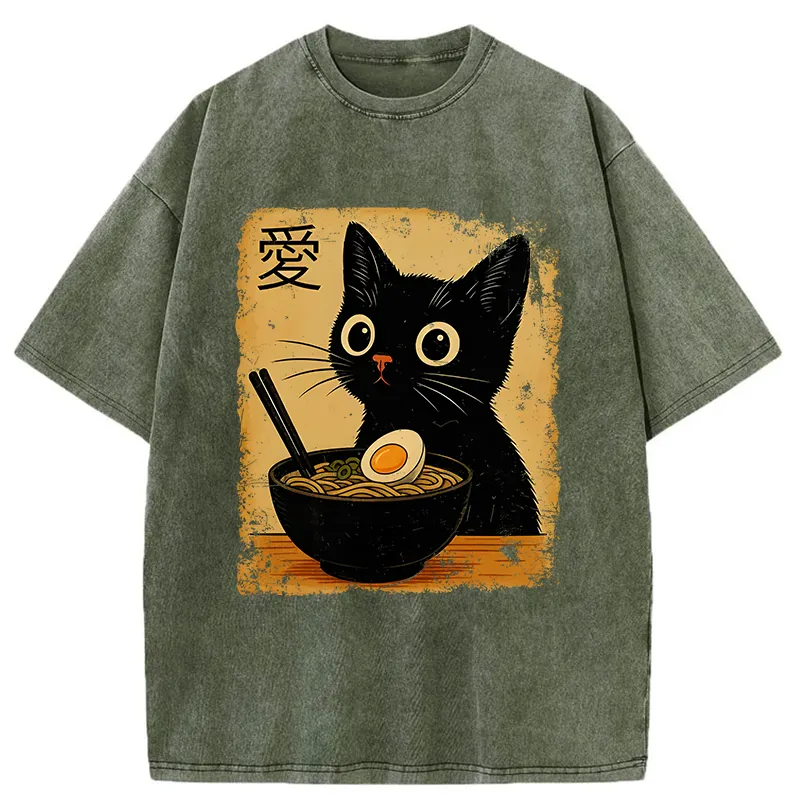 Tokyo-Tiger The Black Cat Ate Ramen Washed T-Shirt