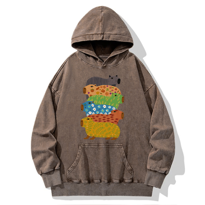 Tokyo-Tiger Colorful Capybaras Washed Hoodie