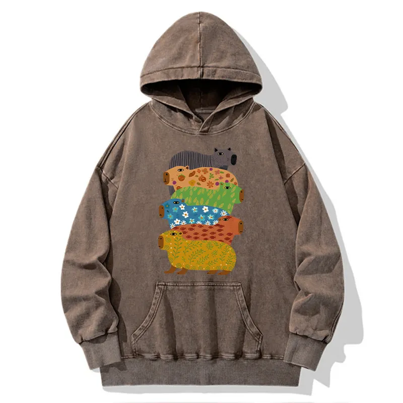 Tokyo-Tiger Colorful Capybaras Washed Hoodie
