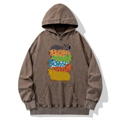 Tokyo-Tiger Colorful Capybaras Washed Hoodie