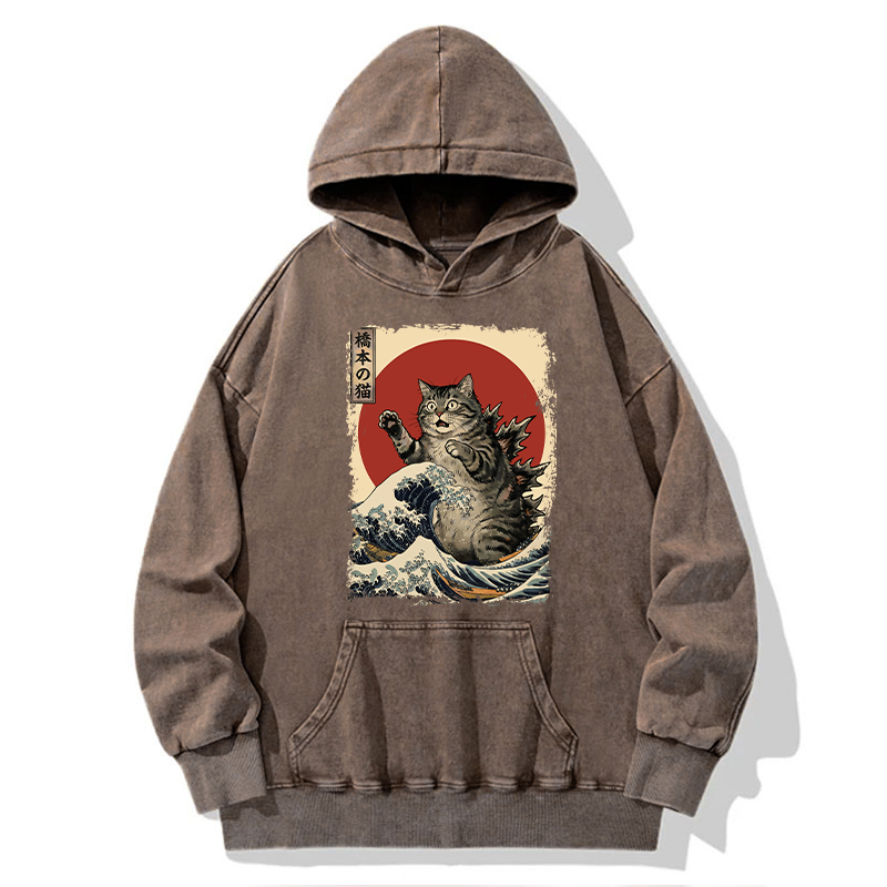 Tokyo-Tiger Catzilla Is Causing Destruction Washed Hoodie