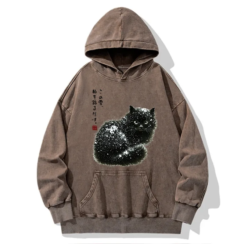 Tokyo-Tiger Black Cat Adorned by Snow Washed Hoodie